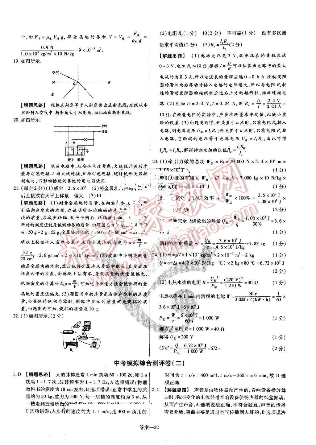 2016年金考卷活頁(yè)題選九年級(jí)物理下冊(cè)蘇科版 第22頁(yè)