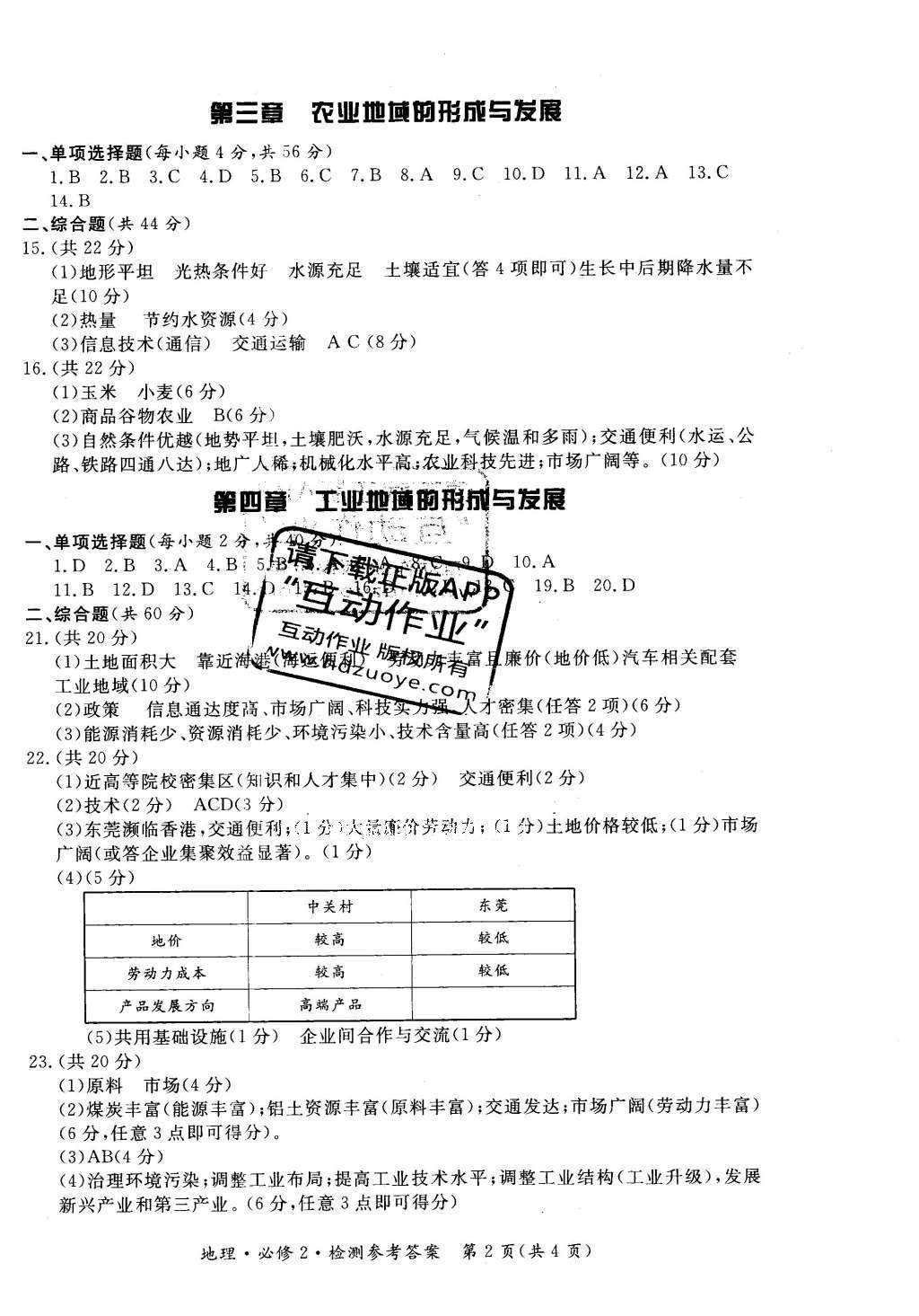 2016年新課標形成性練習與檢測地理必修2人教版 單元檢測答案第10頁
