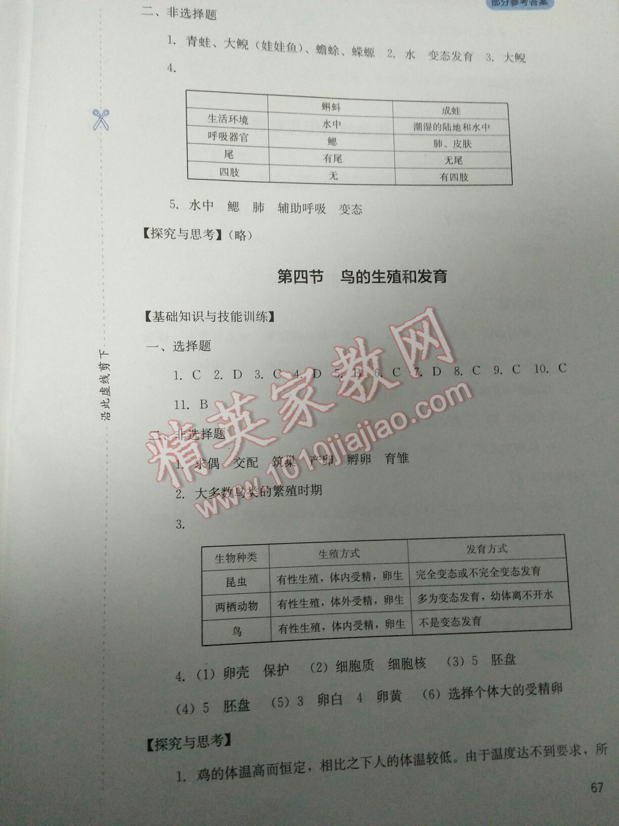 2015年新课程实践与探究丛书八年级生物下册人教版 第65页