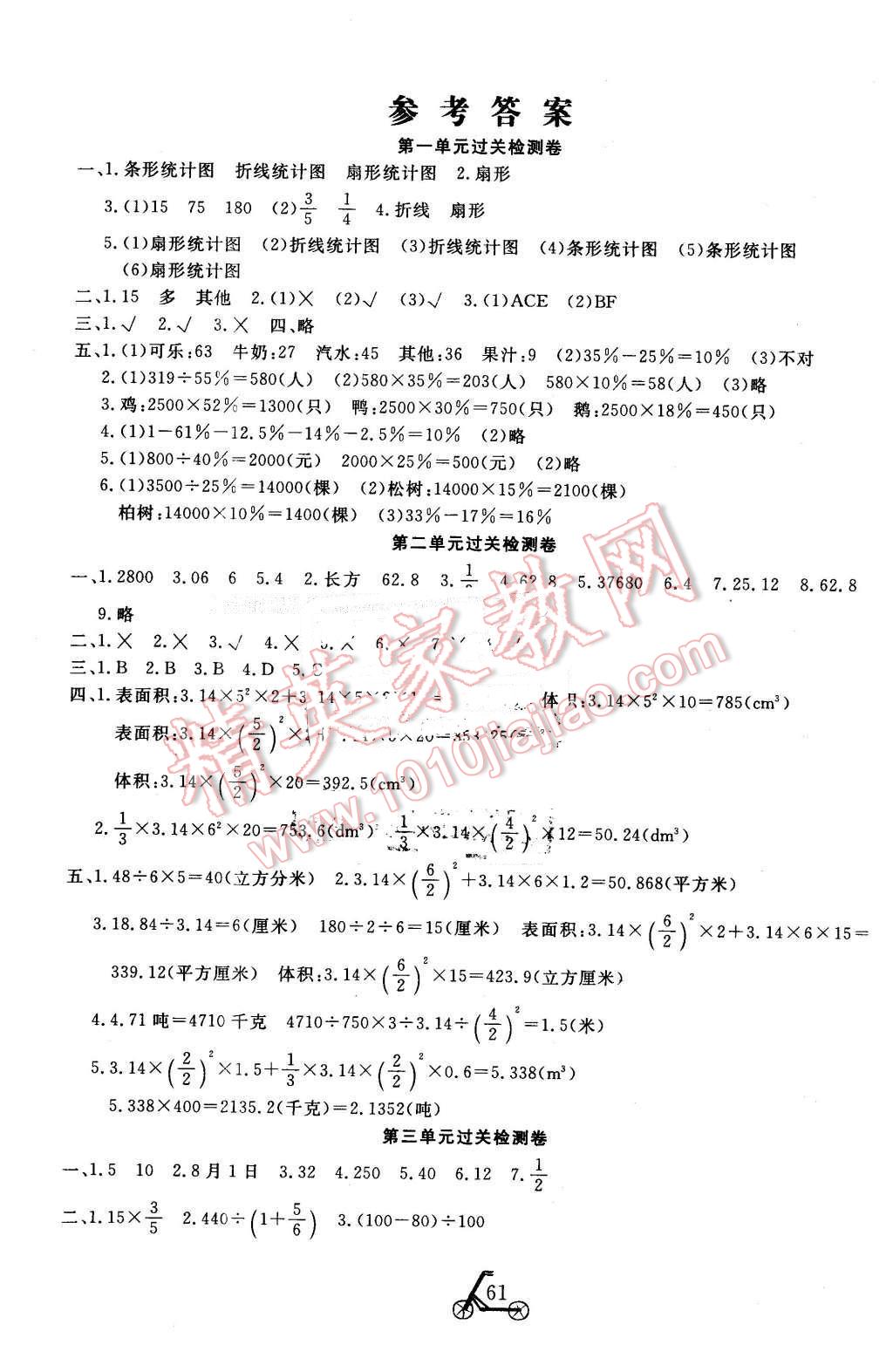 2016年小学夺冠单元检测卷六年级数学下册苏教版 第1页