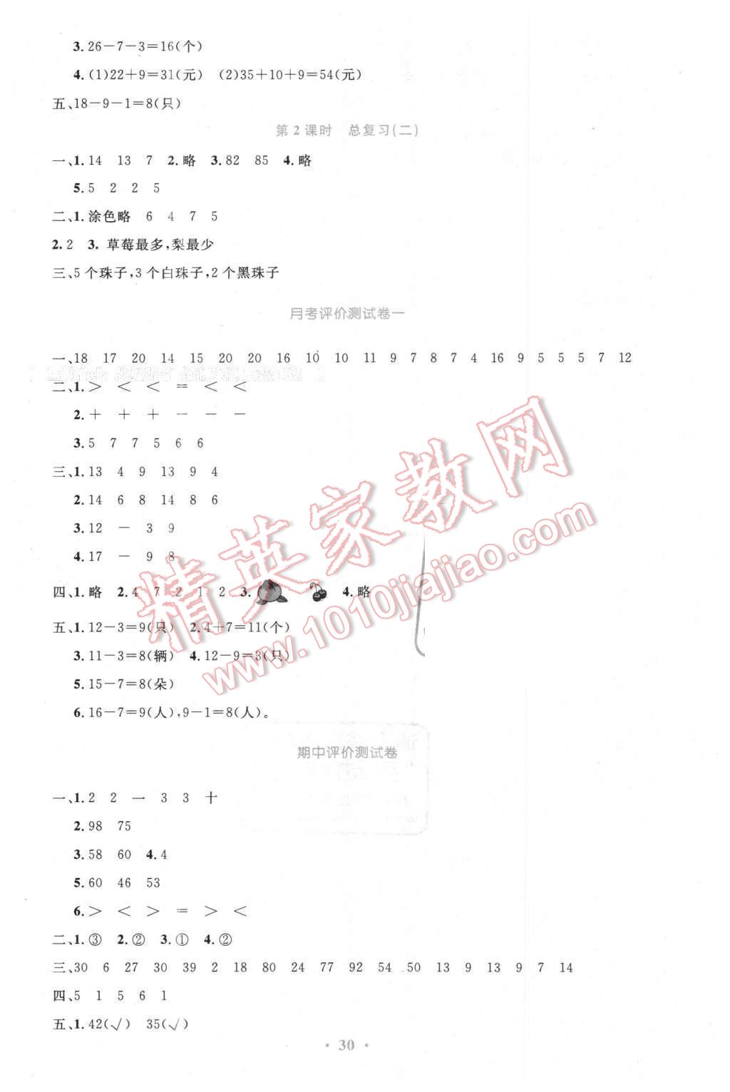 2016年小學(xué)同步測控優(yōu)化設(shè)計(jì)一年級數(shù)學(xué)下冊人教版 第14頁