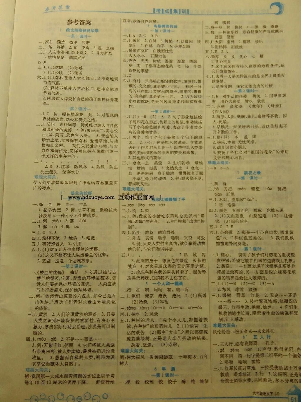 2015年全優(yōu)課堂考點(diǎn)集訓(xùn)與滿分備考六年級語文下冊 第9頁