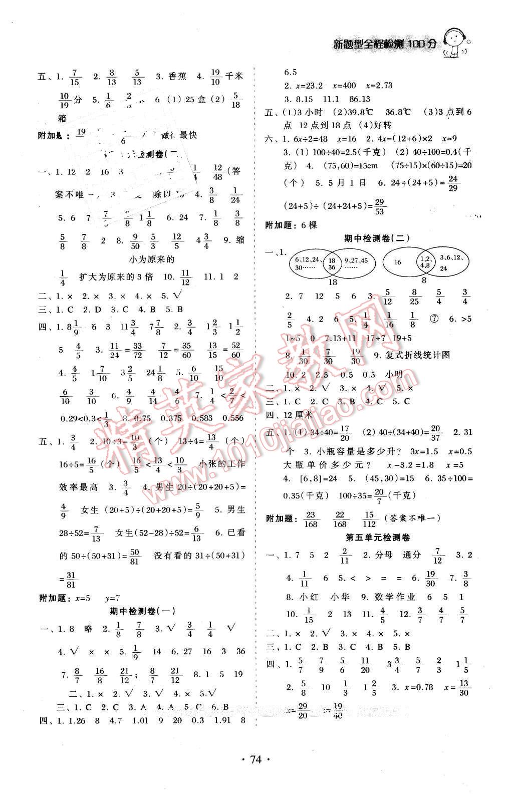 2016年新題型黃岡全程檢測100分五年級(jí)數(shù)學(xué)下冊(cè)蘇教版 第2頁