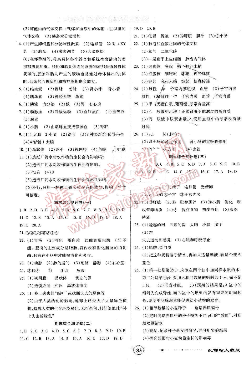 2016年全程優(yōu)選卷七年級生物下冊人教版 第7頁