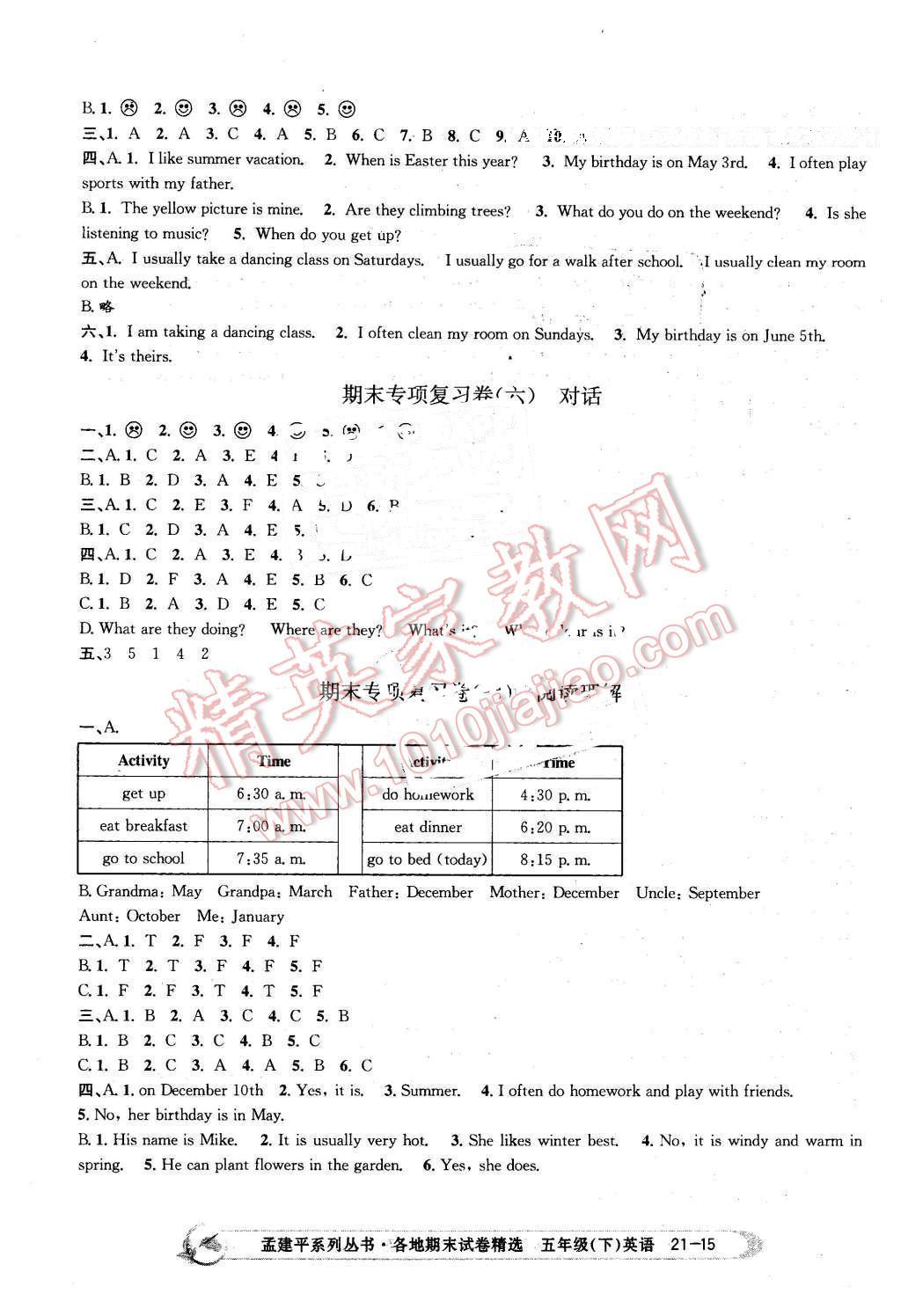 2016年孟建平各地期末試卷精選五年級(jí)英語(yǔ)下冊(cè)人教版 第15頁(yè)