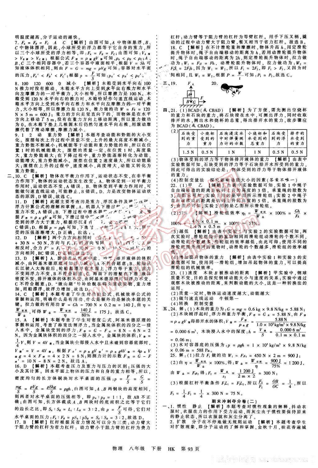 2016年王朝霞考點(diǎn)梳理時(shí)習(xí)卷八年級(jí)物理下冊(cè)滬科版 第17頁