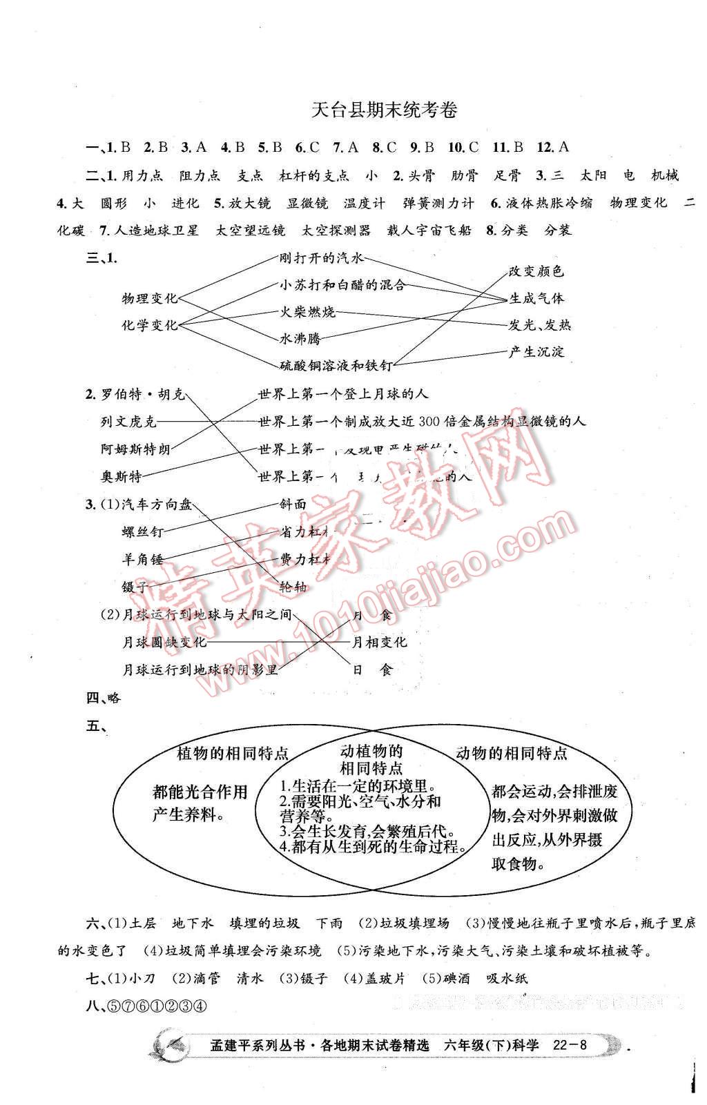 2016年孟建平各地期末試卷精選六年級科學(xué)下冊教科版 第8頁