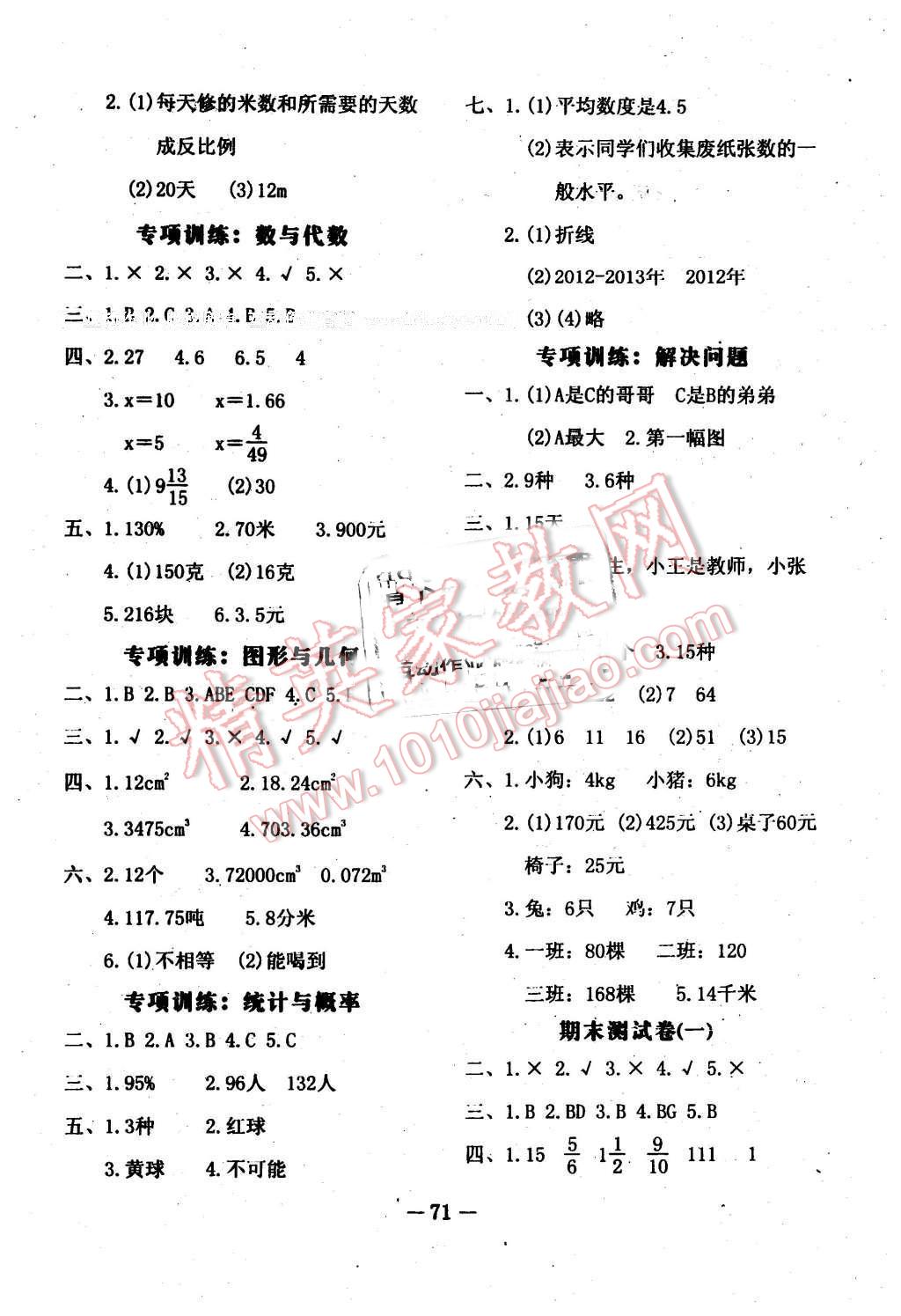 2016年名題金卷六年級數(shù)學(xué)下冊北師大版 第3頁