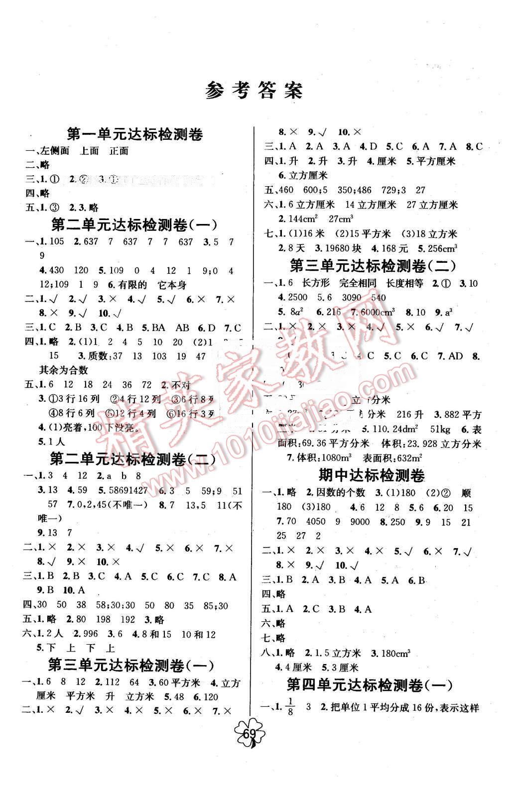 2016年名師名校全能金卷五年級數(shù)學下冊人教版 第1頁