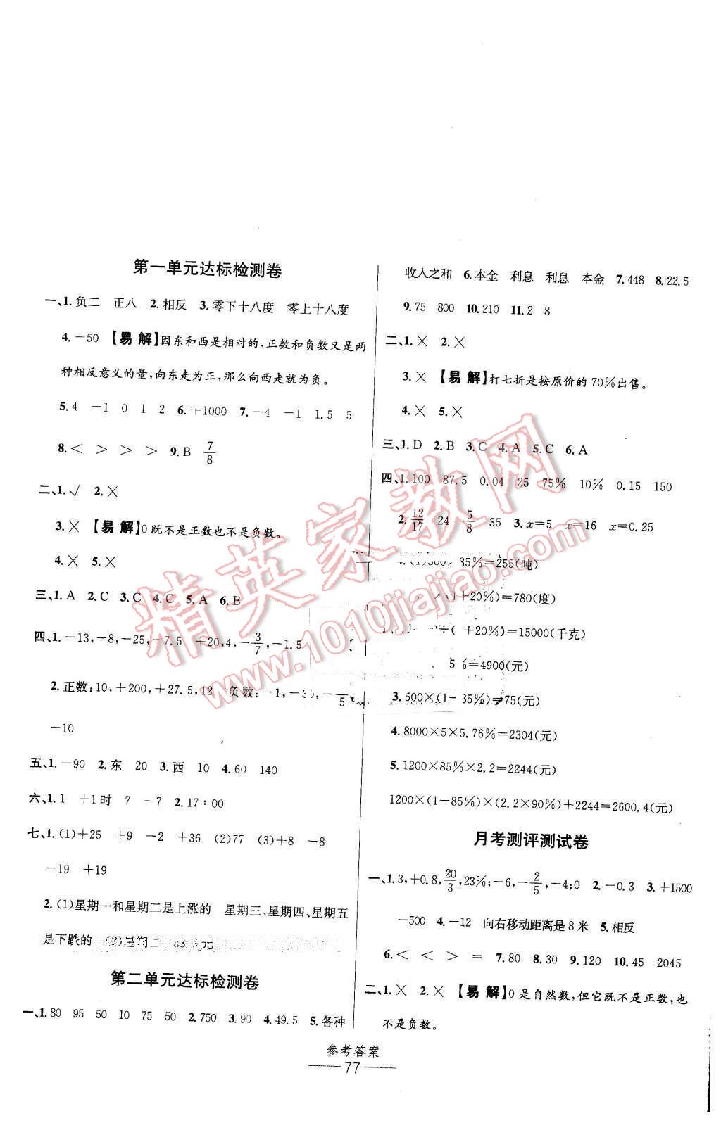 2015年小學(xué)生百分易卷六年級(jí)數(shù)學(xué)下冊(cè)人教版 第1頁