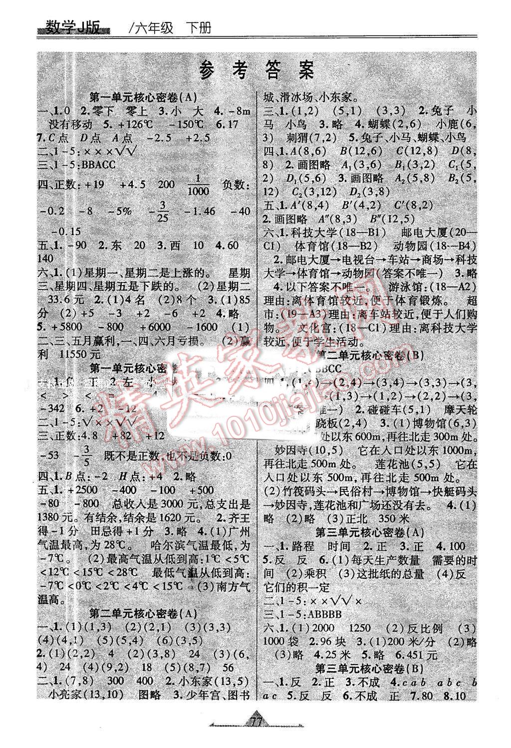 2016年一路領(lǐng)航核心密卷六年級(jí)數(shù)學(xué)下冊(cè)冀教版 第1頁(yè)