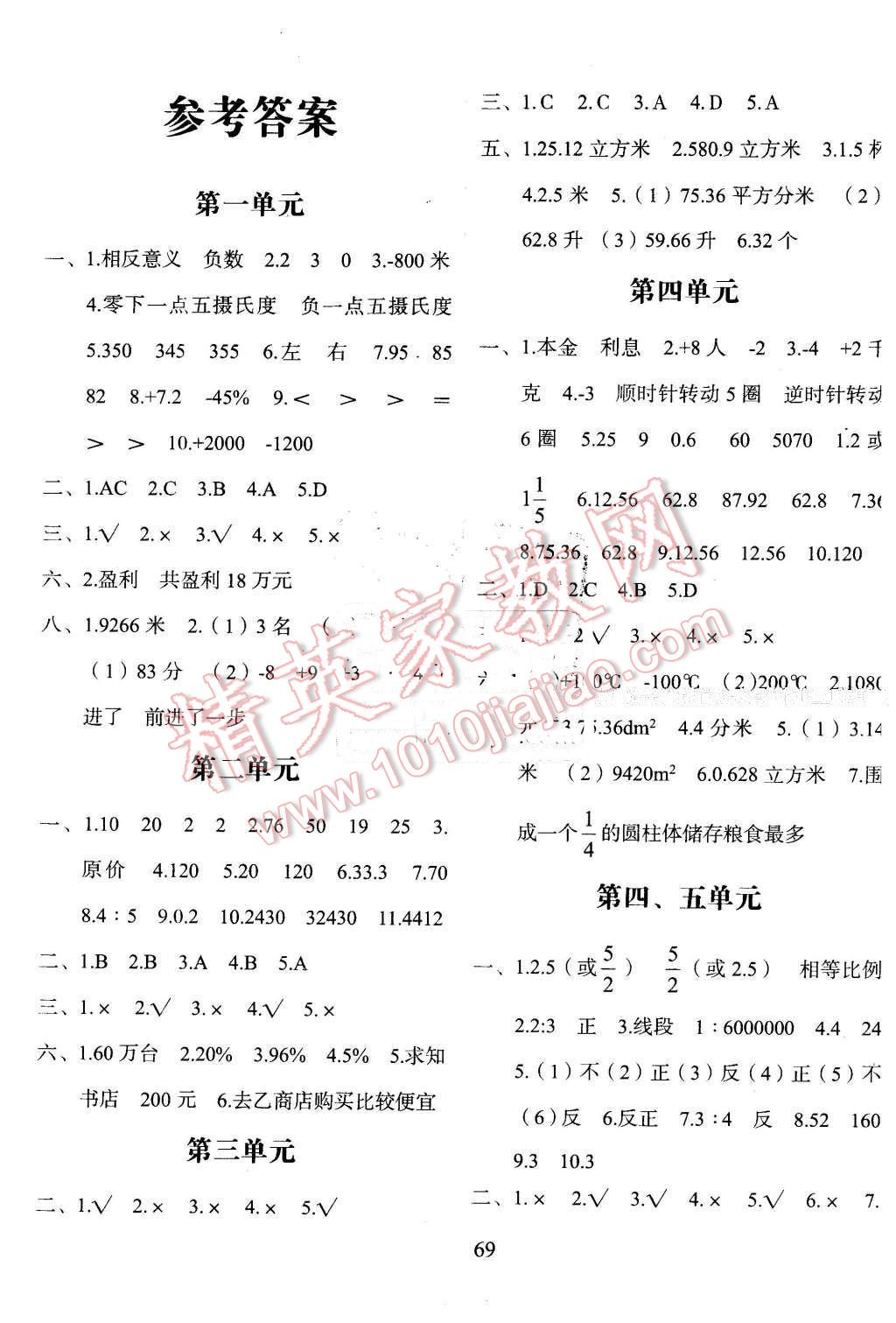 2016年名题金卷六年级数学下册人教版 第1页