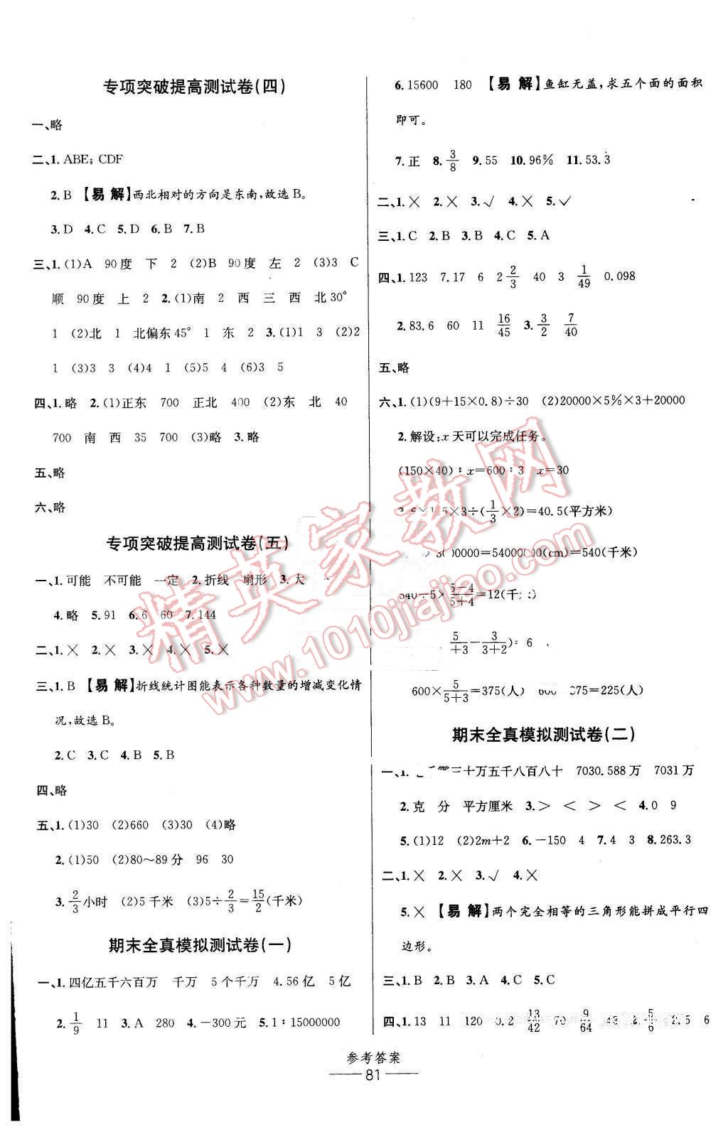 2015年小學生百分易卷六年級數(shù)學下冊人教版 第5頁