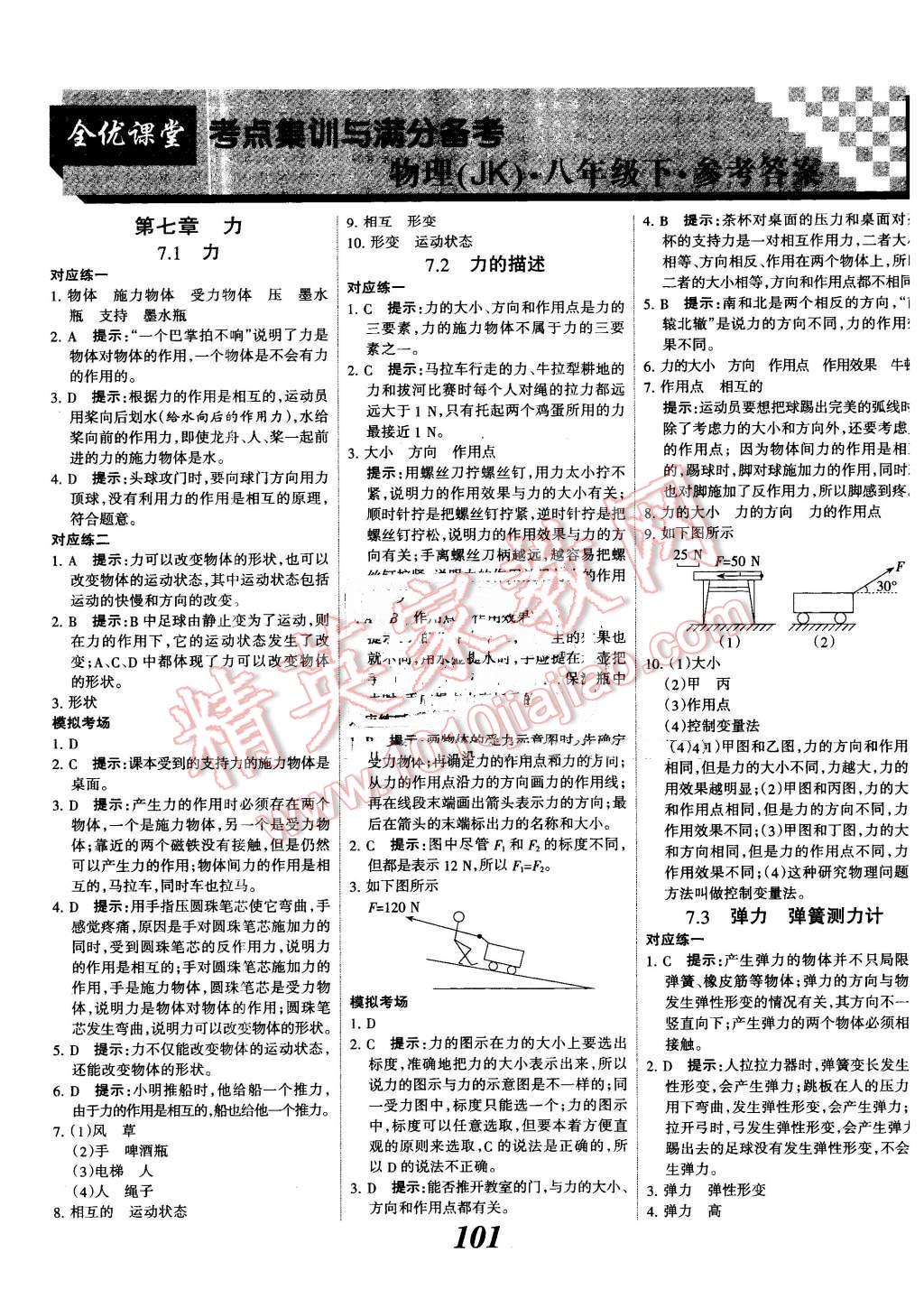 2016年全优课堂考点集训与满分备考八年级物理下册教科版 第1页