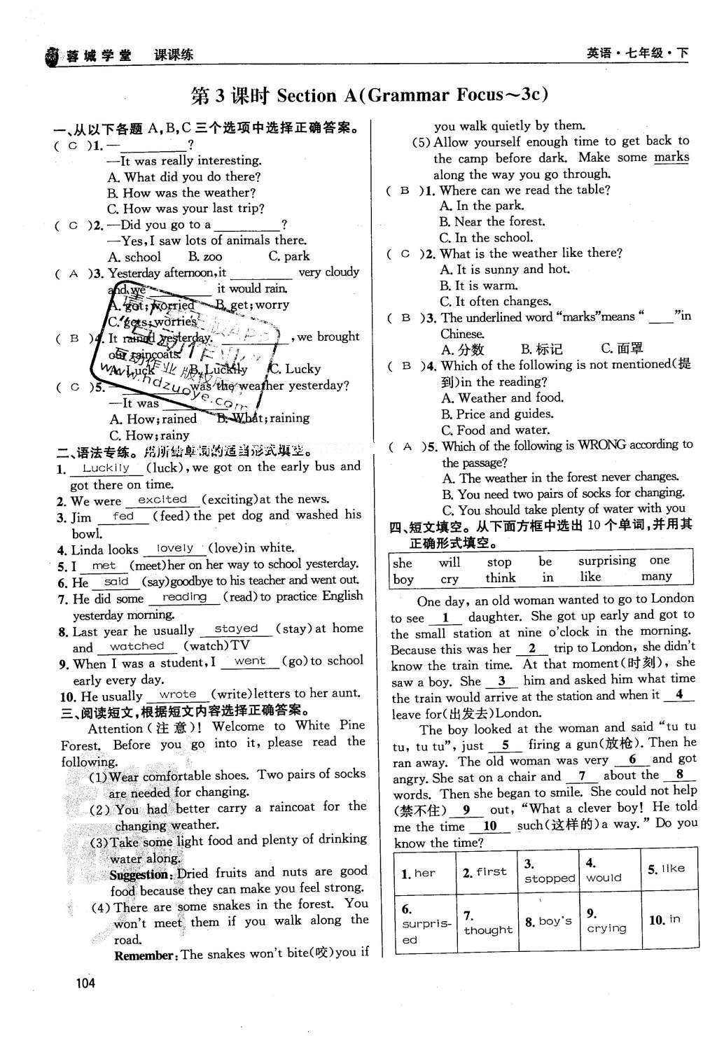 2016年蓉城學(xué)堂課課練七年級(jí)英語下冊(cè)成都專版 Unit 7~Unit 12第104頁