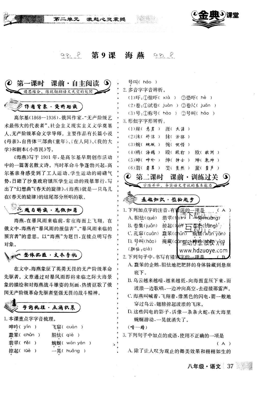 2016年名校金典课堂八年级语文下册成都专版 第二单元 激起心灵震撼第37页