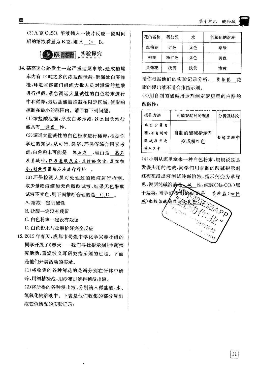 2016年蓉城學(xué)堂課課練九年級化學(xué)下冊 第十單元 酸和堿第31頁