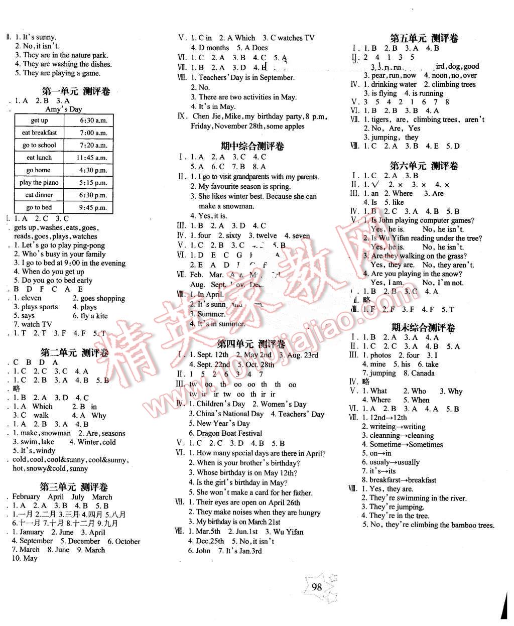 2016年課堂達優(yōu)整合集訓天天練五年級英語下冊人教PEP版 第6頁