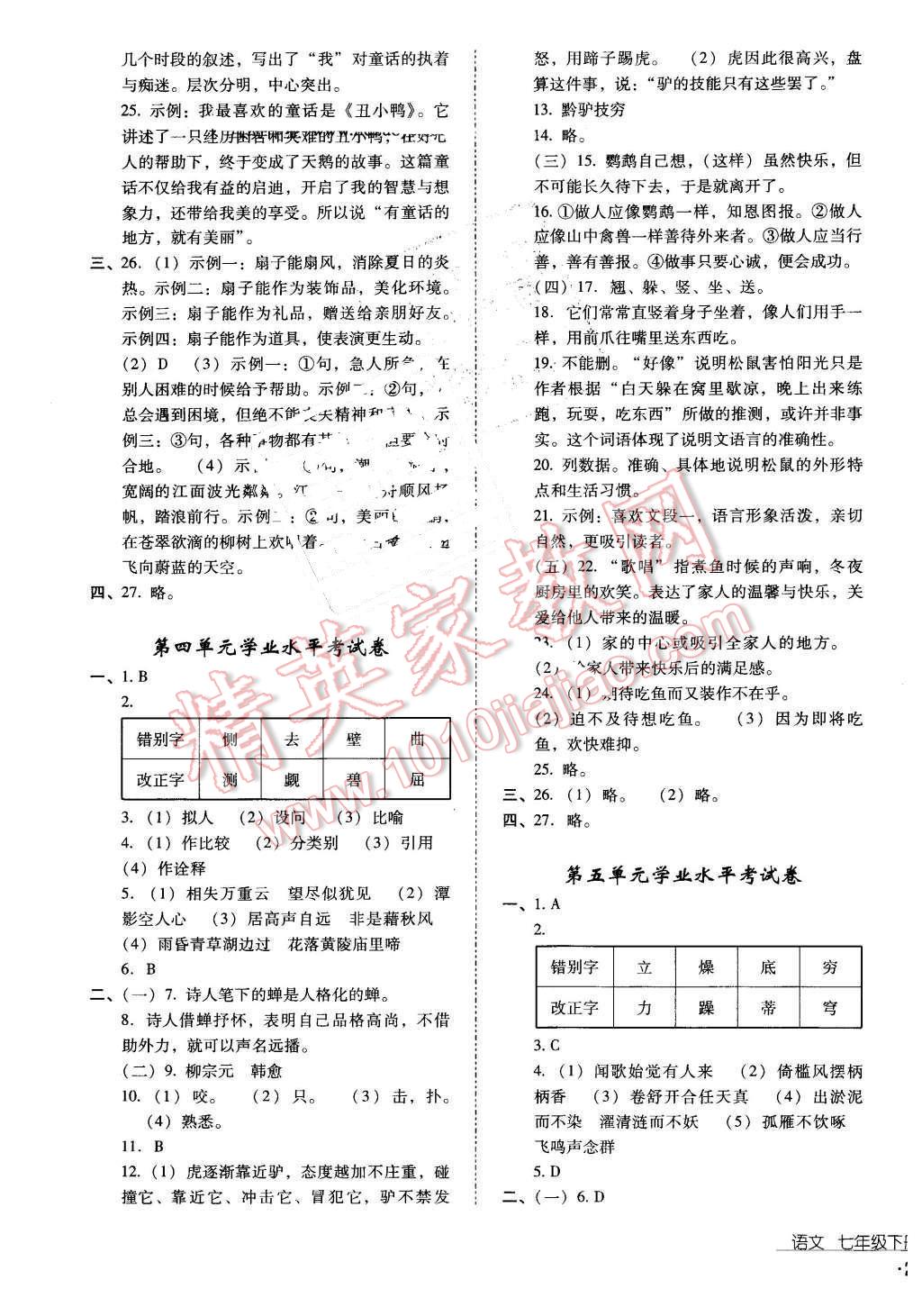 2016年云南省标准教辅优佳学案七年级语文下册苏教版 第21页