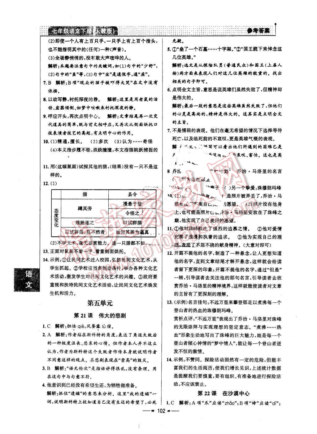 2016年99加1活页卷七年级语文下册人教版 第10页