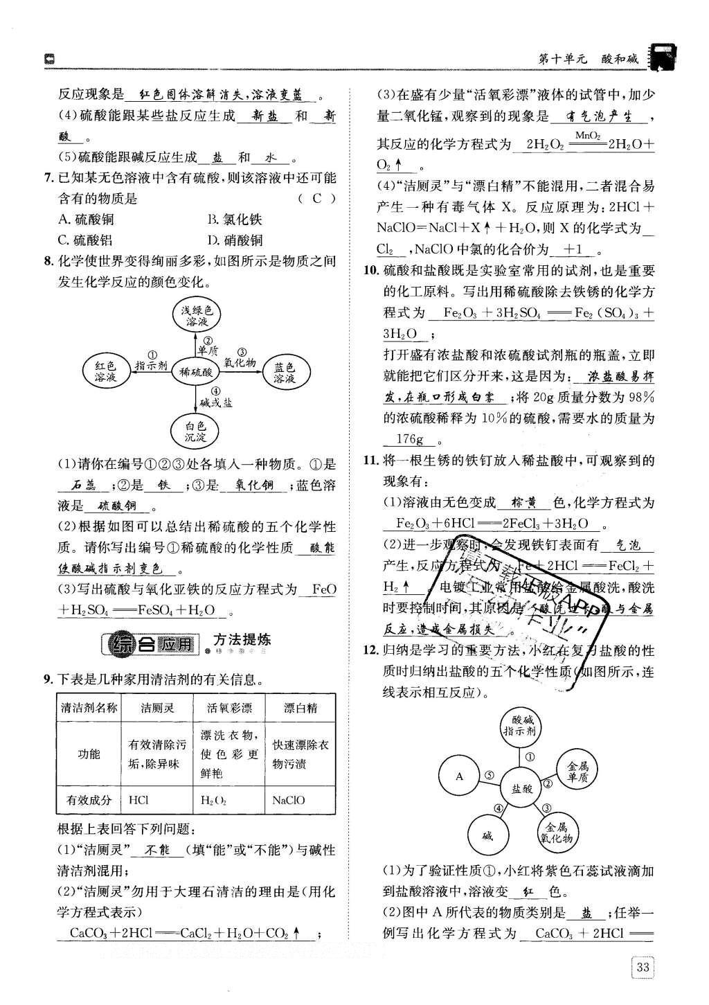 2016年蓉城學(xué)堂課課練九年級(jí)化學(xué)下冊(cè) 第十單元 酸和堿第33頁(yè)