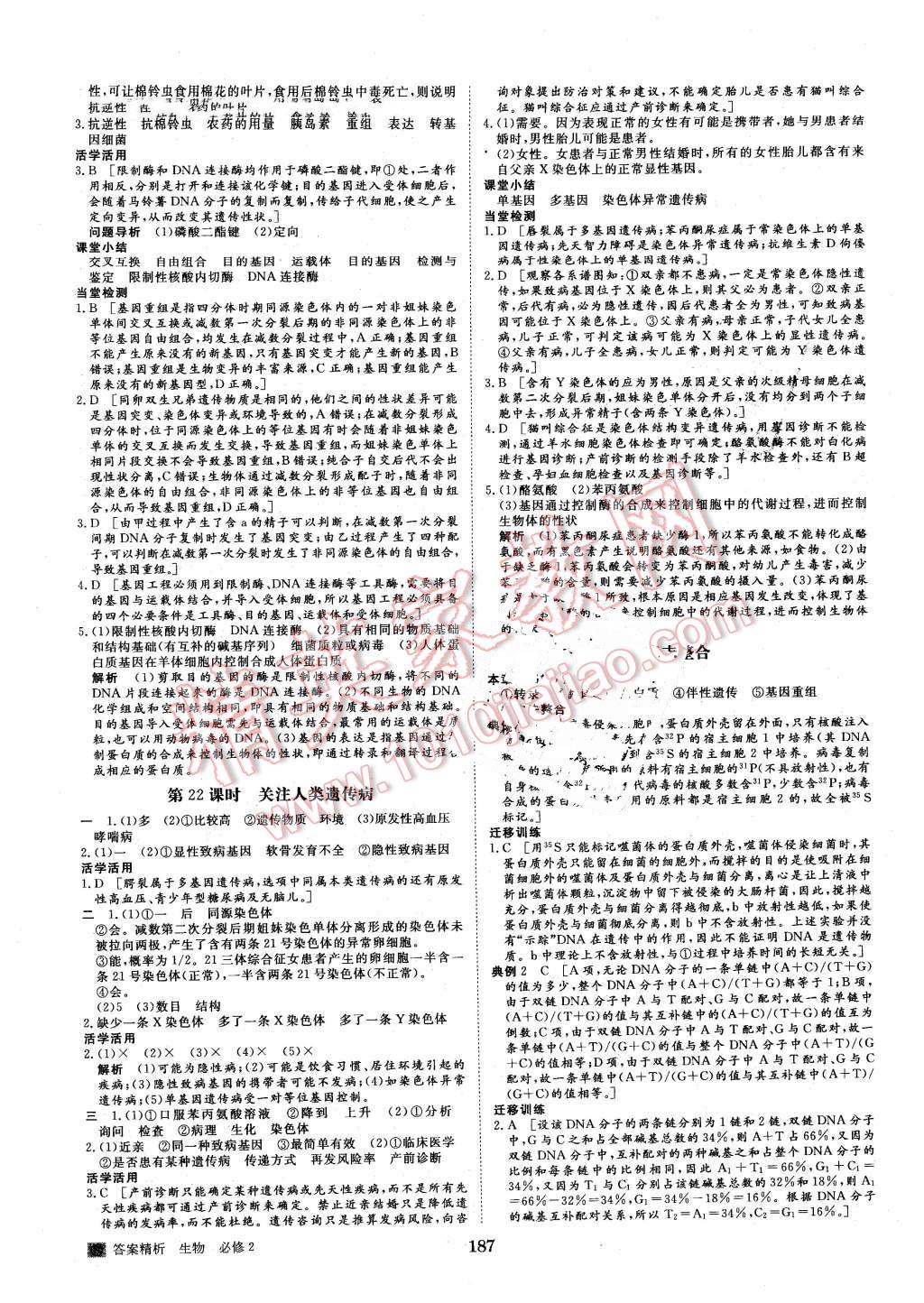 2016年步步高學(xué)案導(dǎo)學(xué)與隨堂筆記生物必修2蘇教版 第11頁