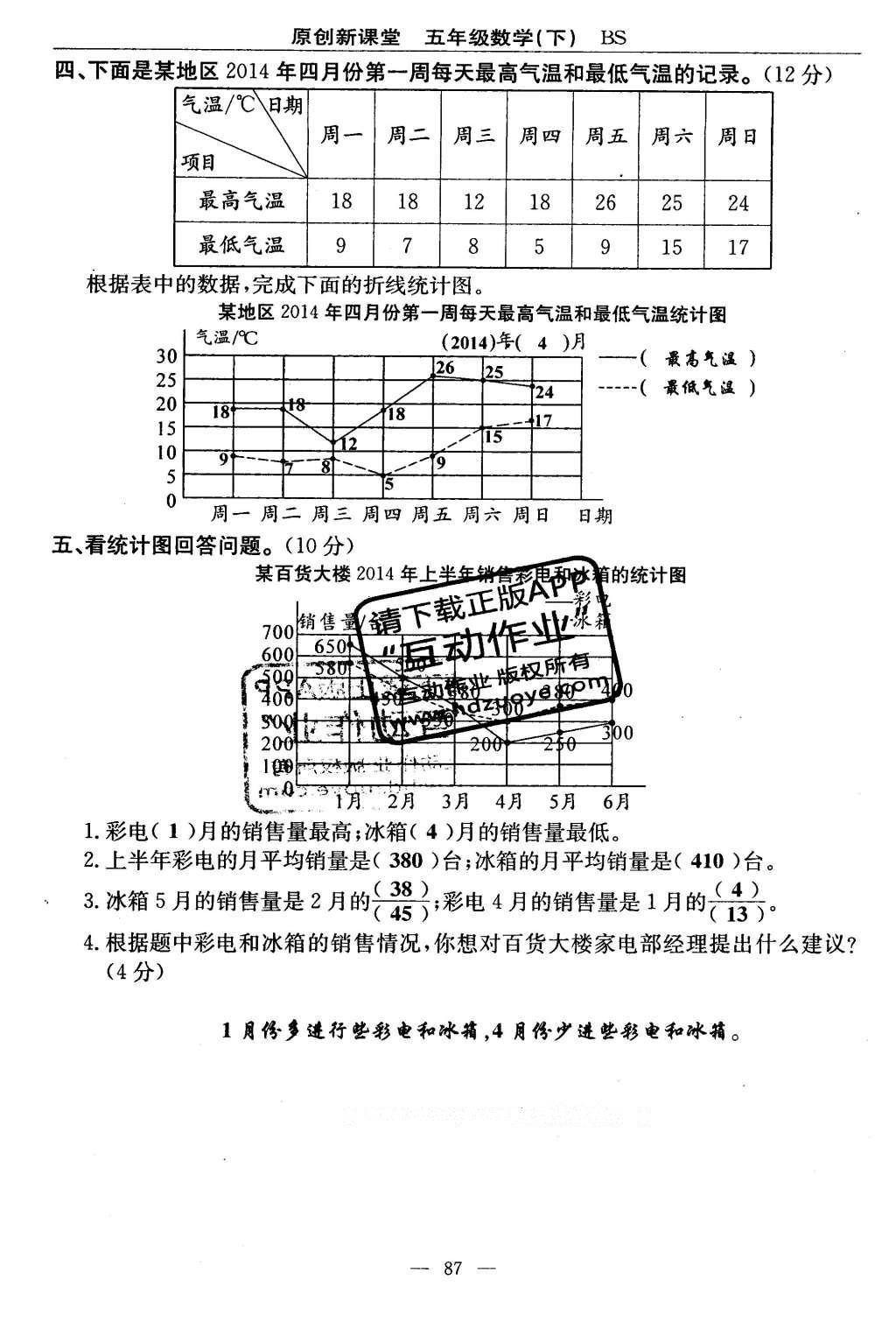 2016年原創(chuàng)新課堂五年級(jí)數(shù)學(xué)下冊(cè)北師大版 單元測(cè)試卷第87頁(yè)