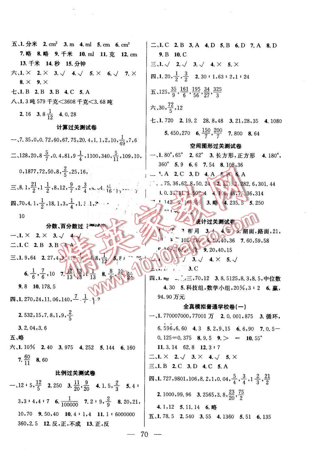 2016年名師導(dǎo)航單元期末沖刺100分六年級數(shù)學(xué)下冊北師大版 第2頁