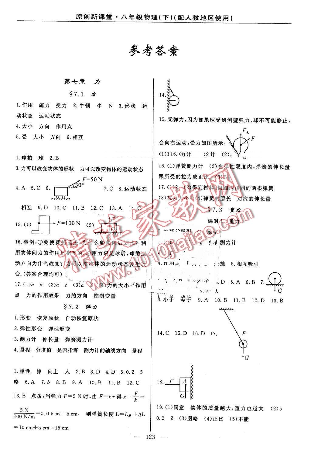 2016年原創(chuàng)新課堂八年級物理下冊人教版 第1頁