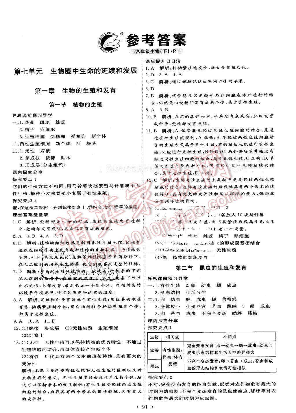 2016年优加学案课时通八年级生物下册人教版 第1页