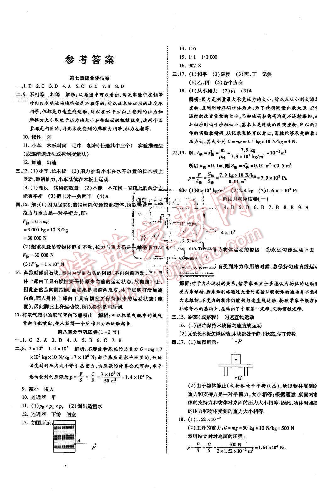 2016年一线调研卷八年级物理下册沪科版 第1页