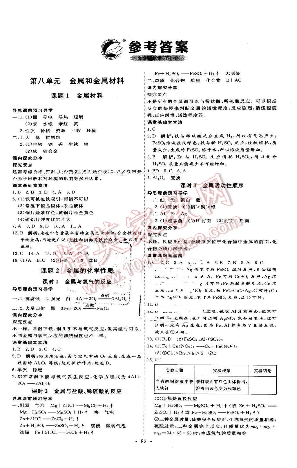 2016年優(yōu)加學(xué)案課時通九年級化學(xué)下冊人教版 第1頁