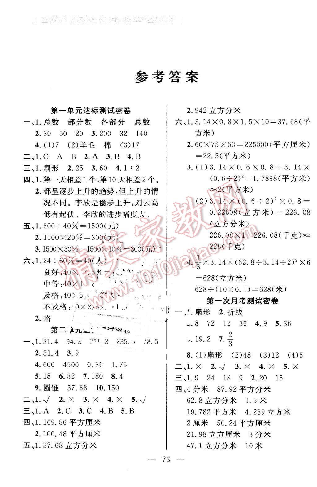 2016年希望全程檢測單元測試卷六年級(jí)數(shù)學(xué)下冊(cè)蘇教版 第1頁