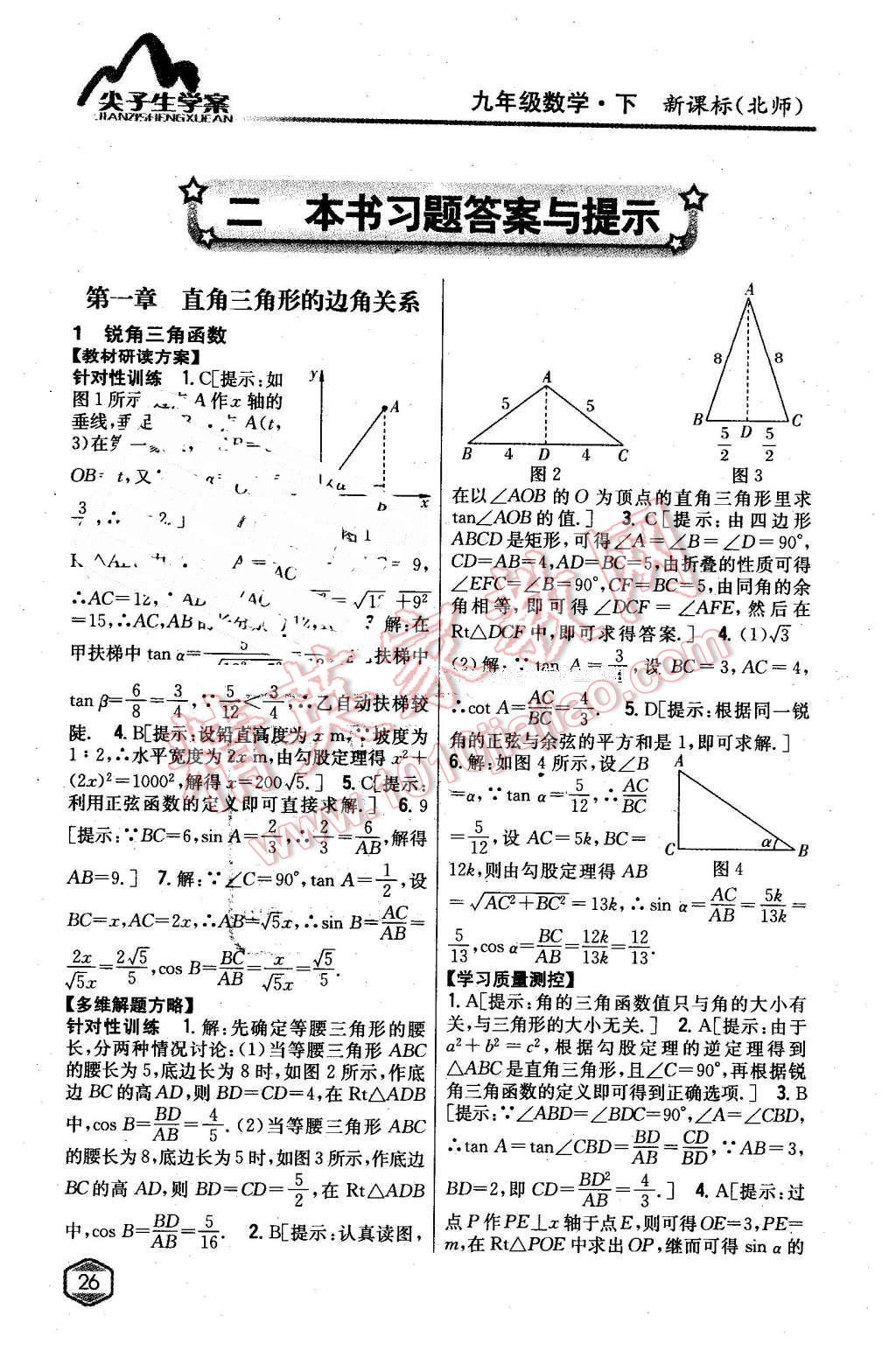 2016年尖子生學(xué)案九年級數(shù)學(xué)下冊北師大版 第1頁