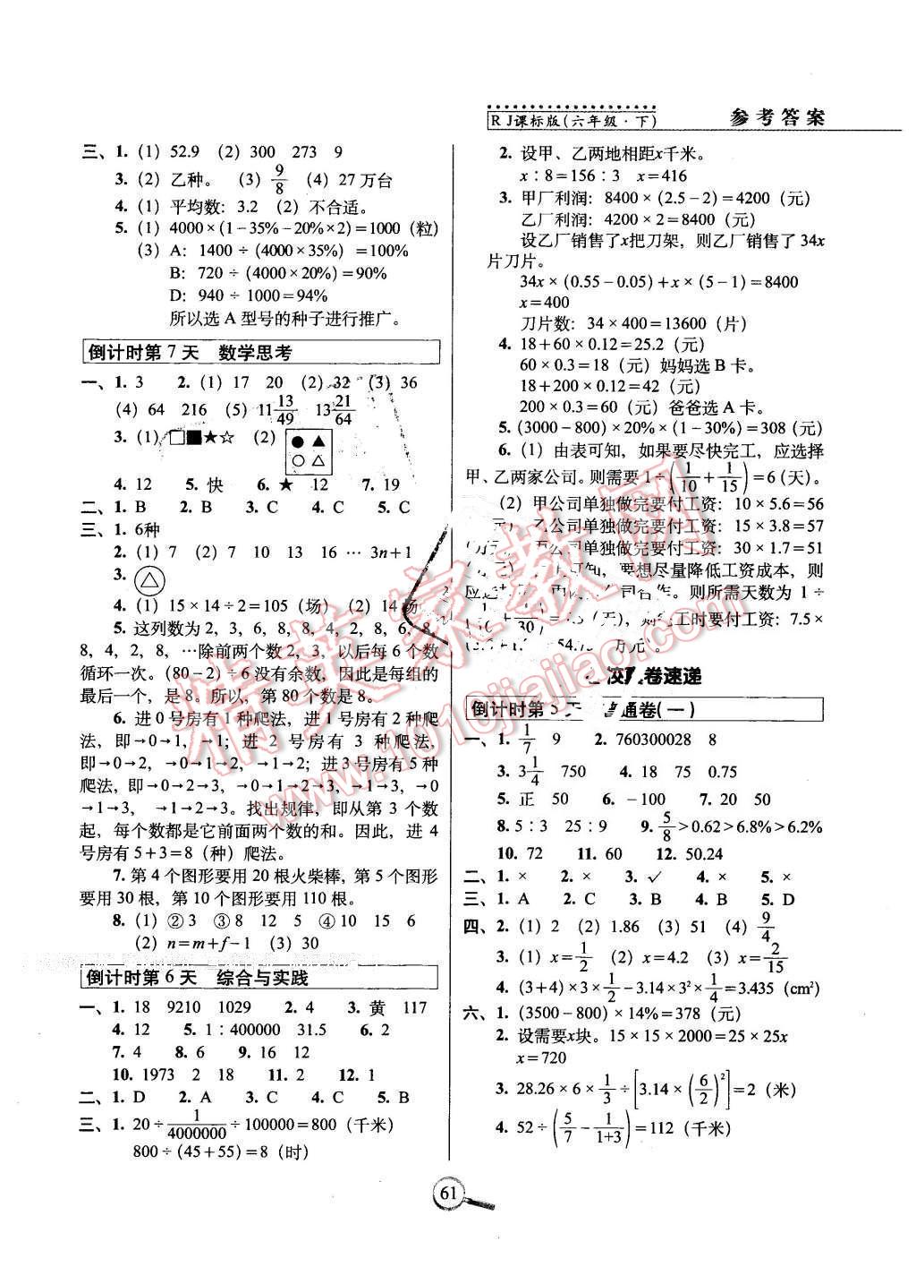 2016年15天巧夺100分六年级数学下册人教版 第3页