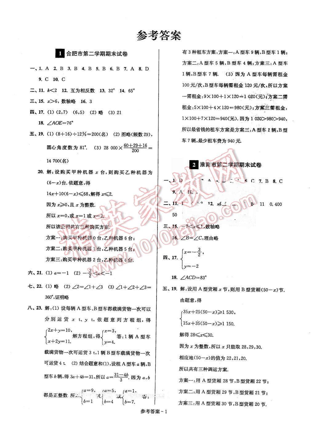 2016年名牌中學期末突破一卷通七年級數(shù)學下冊人教版 第1頁