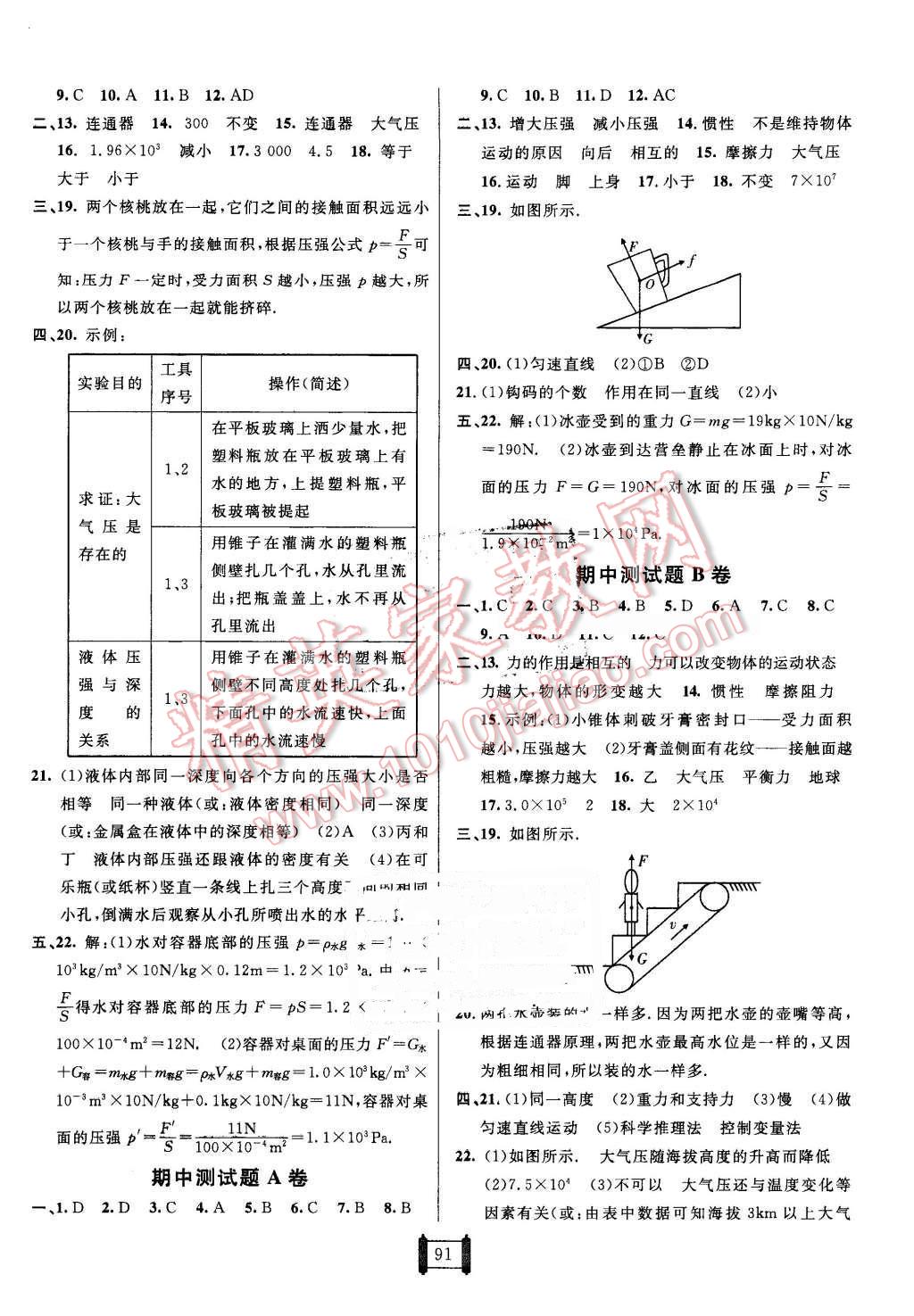 2016年海淀單元測(cè)試AB卷八年級(jí)物理下冊(cè)教科版 第3頁(yè)