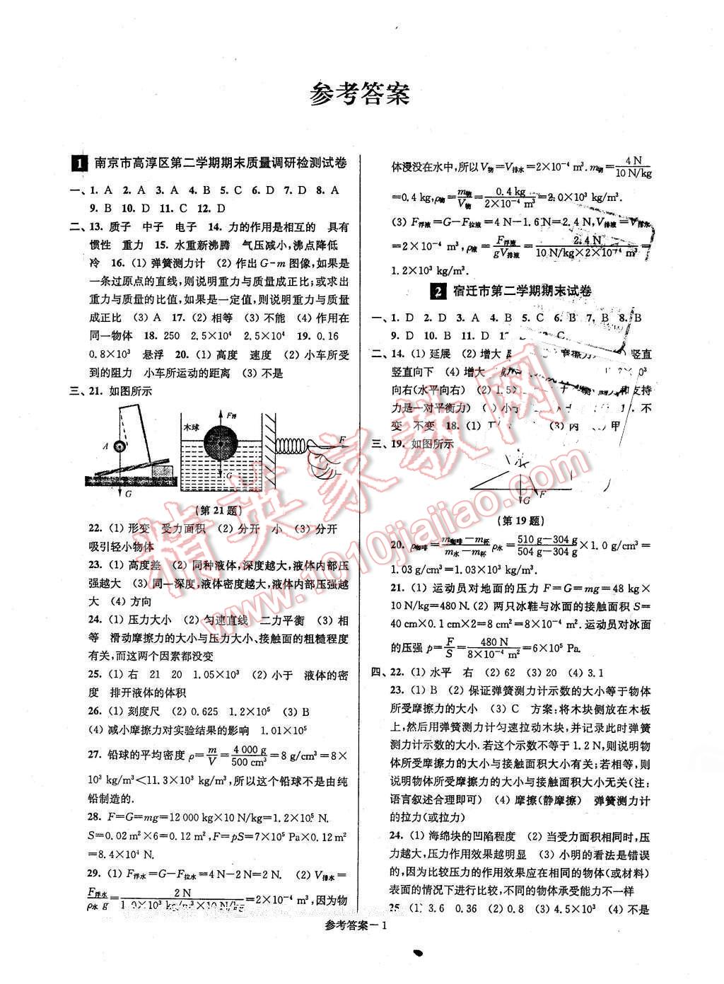 2016年名牌中學(xué)期末突破一卷通八年級物理下冊蘇科版 第1頁