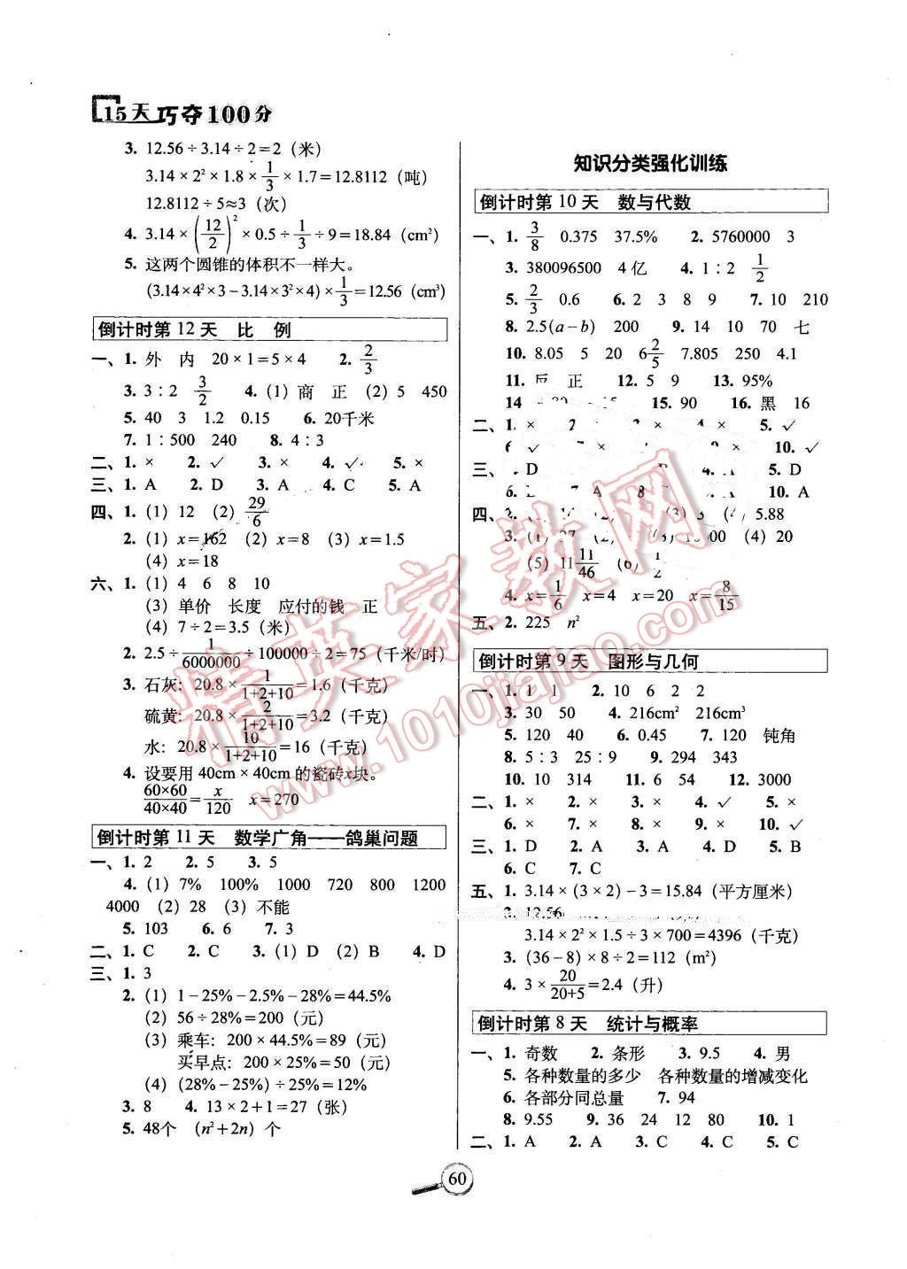 2016年15天巧夺100分六年级数学下册人教版 第2页