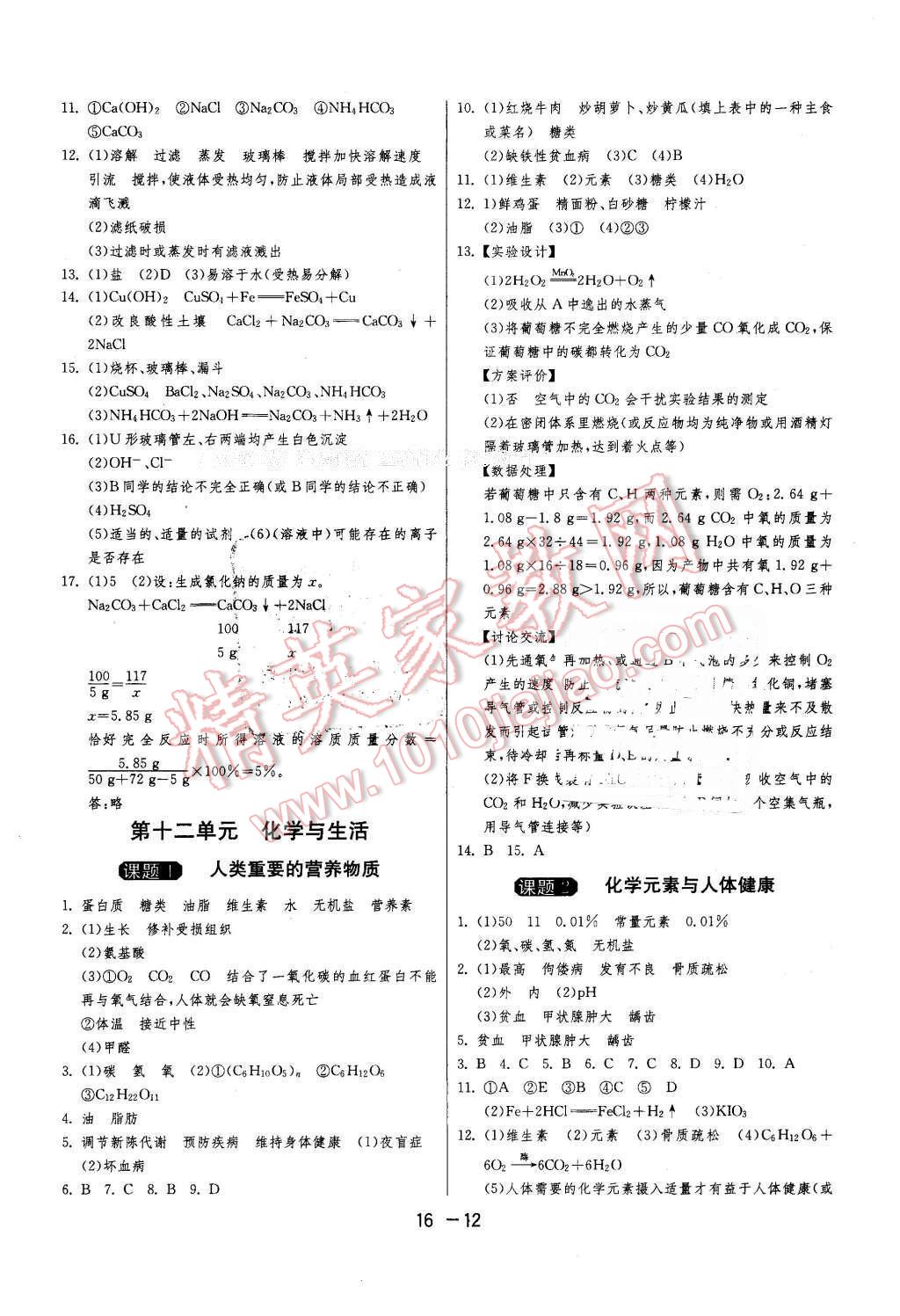 2016年1课3练单元达标测试九年级化学下册人教版 第12页