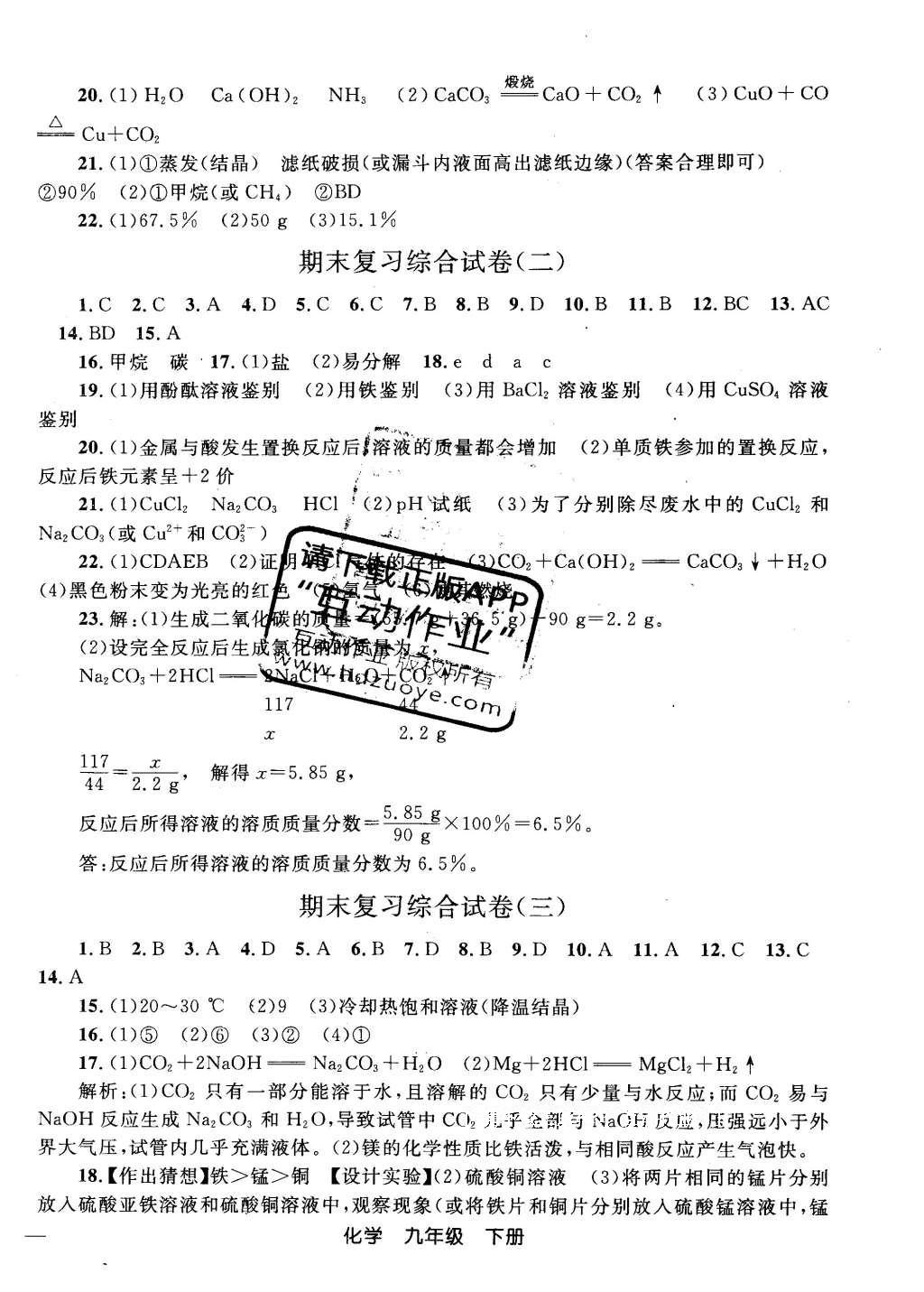 2016年同步轻松练习九年级化学下册人教版辽宁专版 试卷答案第21页