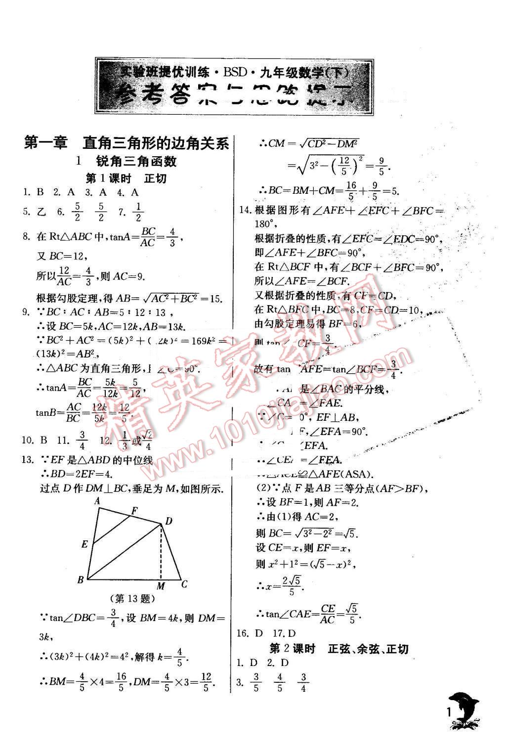 2016年實(shí)驗(yàn)班提優(yōu)訓(xùn)練九年級數(shù)學(xué)下冊北師大版 第1頁