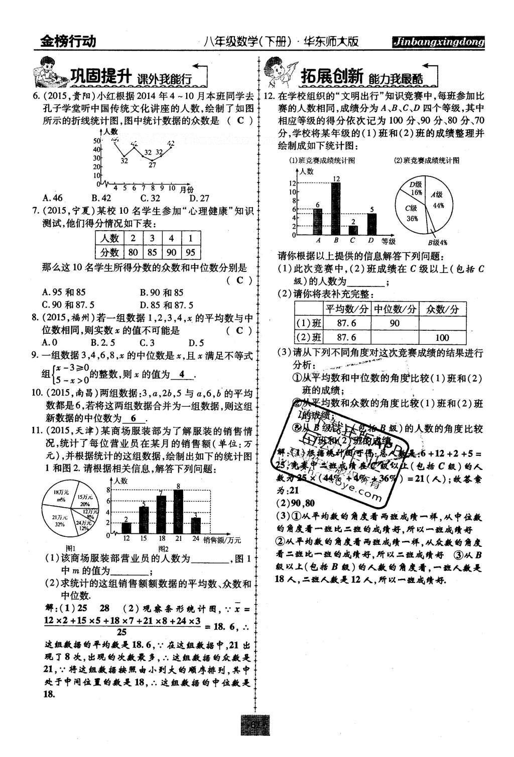 2016年金榜行動(dòng)課時(shí)導(dǎo)學(xué)案八年級(jí)數(shù)學(xué)下冊(cè)華師大版 第20章 數(shù)據(jù)的整理與初步處理第96頁(yè)