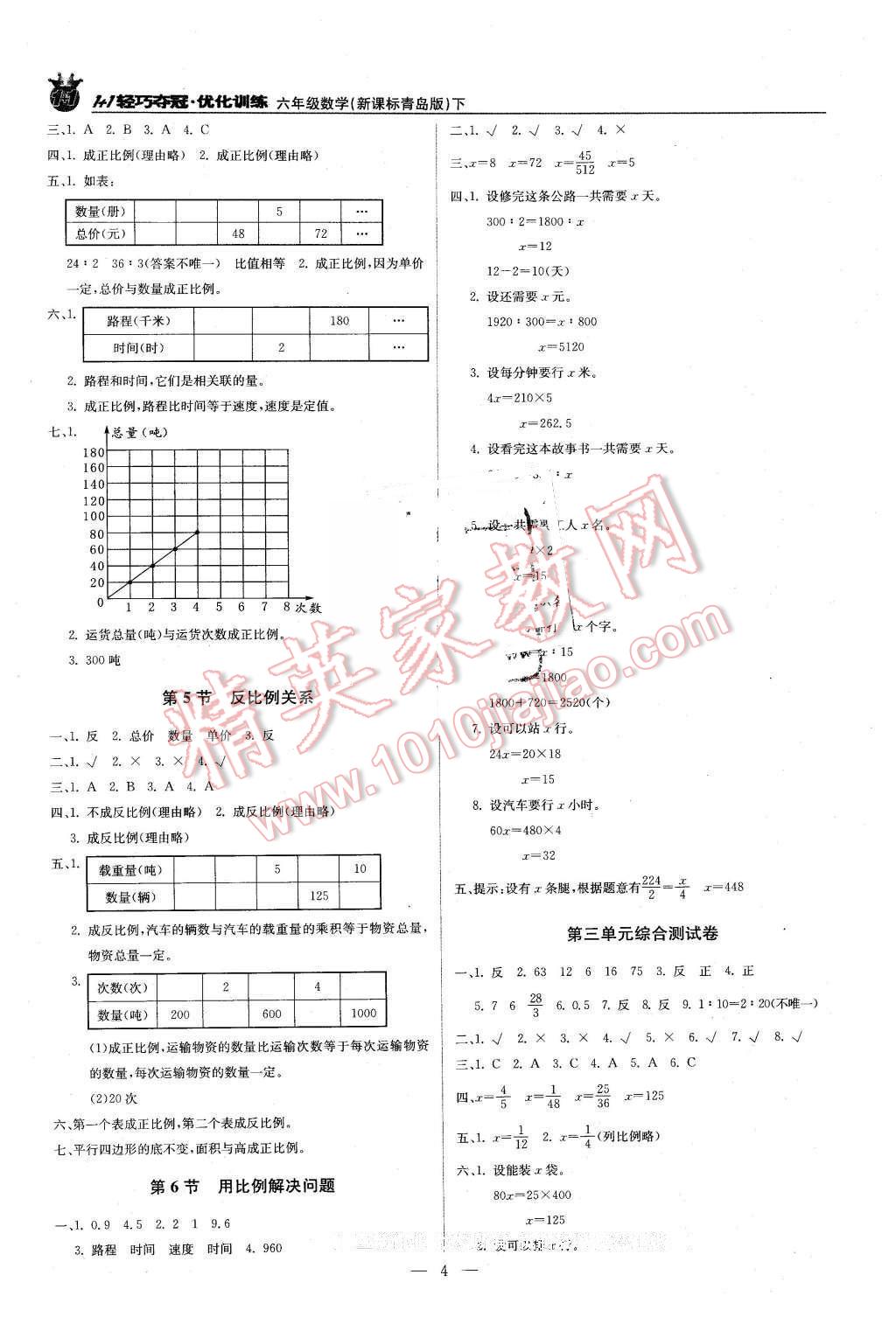 2016年1加1輕巧奪冠優(yōu)化訓(xùn)練六年級(jí)數(shù)學(xué)下冊(cè)青島版銀版 第4頁(yè)