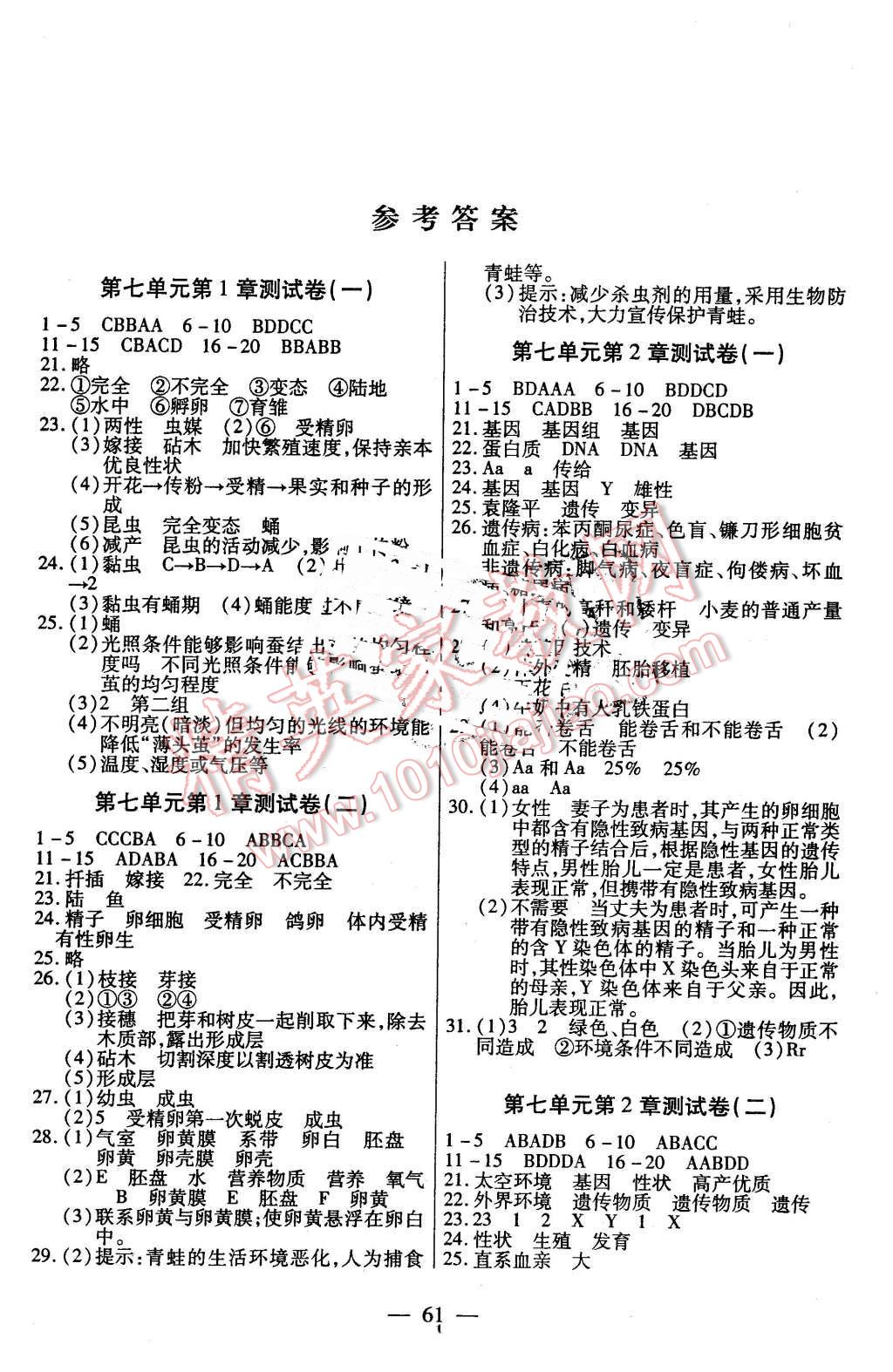 2016年名师金考卷八年级生物下册人教版 第1页