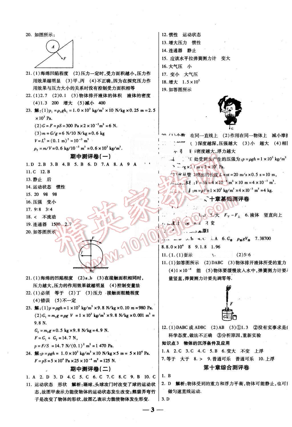 2016年提煉知識點師大測評卷八年級物理下冊人教版 第3頁