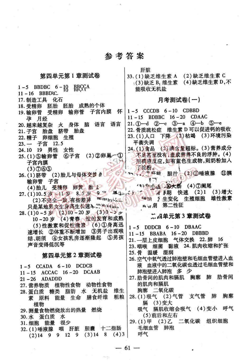 2016年名師金考卷七年級(jí)生物下冊(cè)人教版 第1頁(yè)