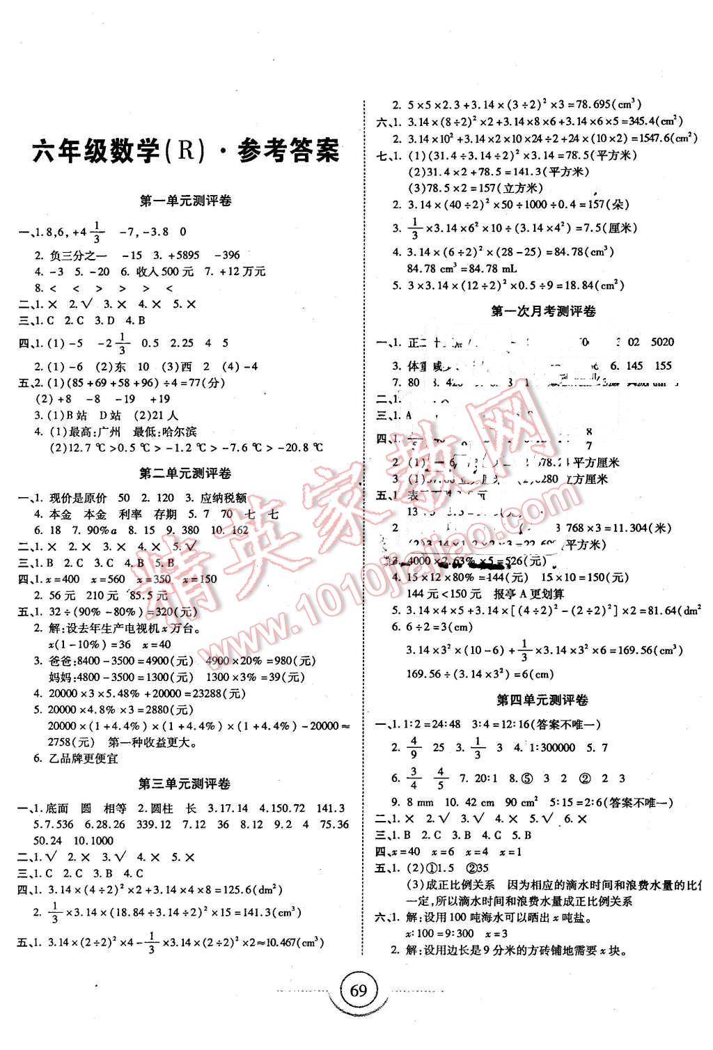 2016年金榜1卷通六年級(jí)數(shù)學(xué)下冊(cè)人教版 第1頁(yè)