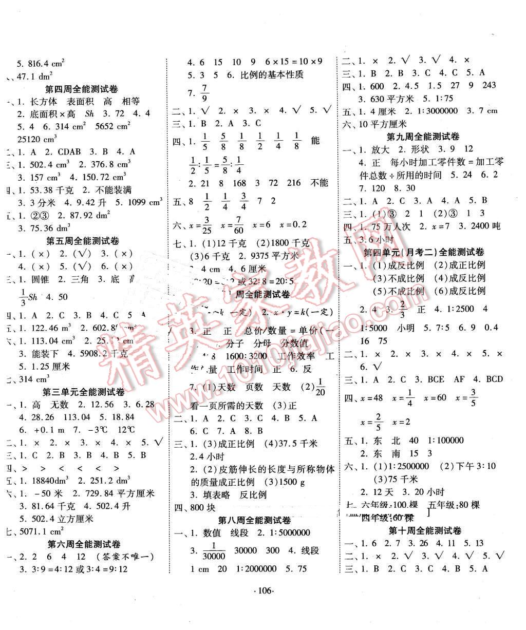 2016年超級教輔全能100分六年級數學下冊人教版 第2頁