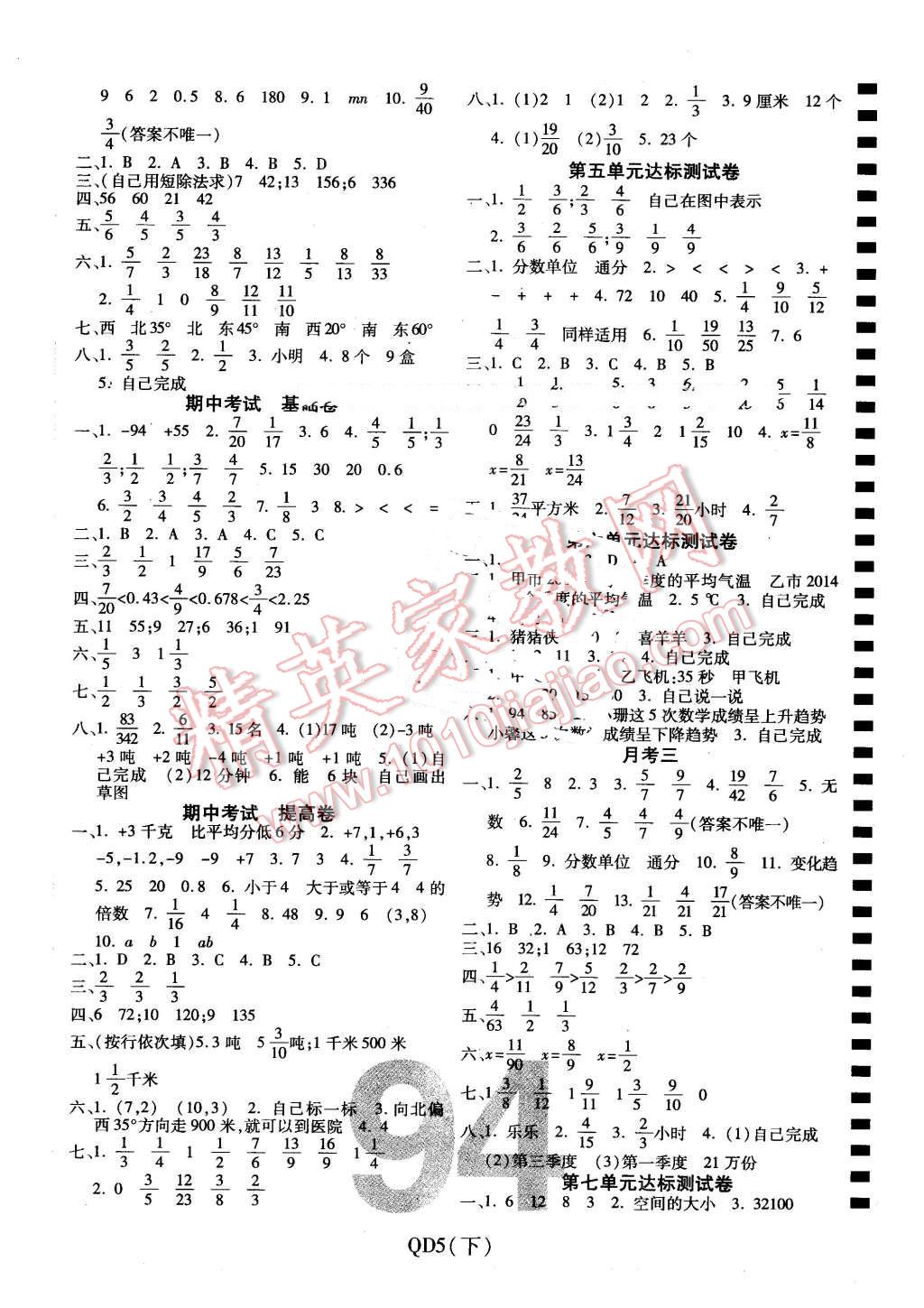 2016年期末100分沖刺卷五年級(jí)數(shù)學(xué)下冊(cè)青島版 第2頁(yè)